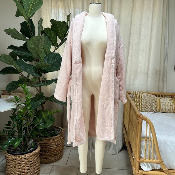 Haven Blush Pink Cotton Terrycloth Spa Robe – Belted Lounge Robe, Women's L - Picture 6 of 12